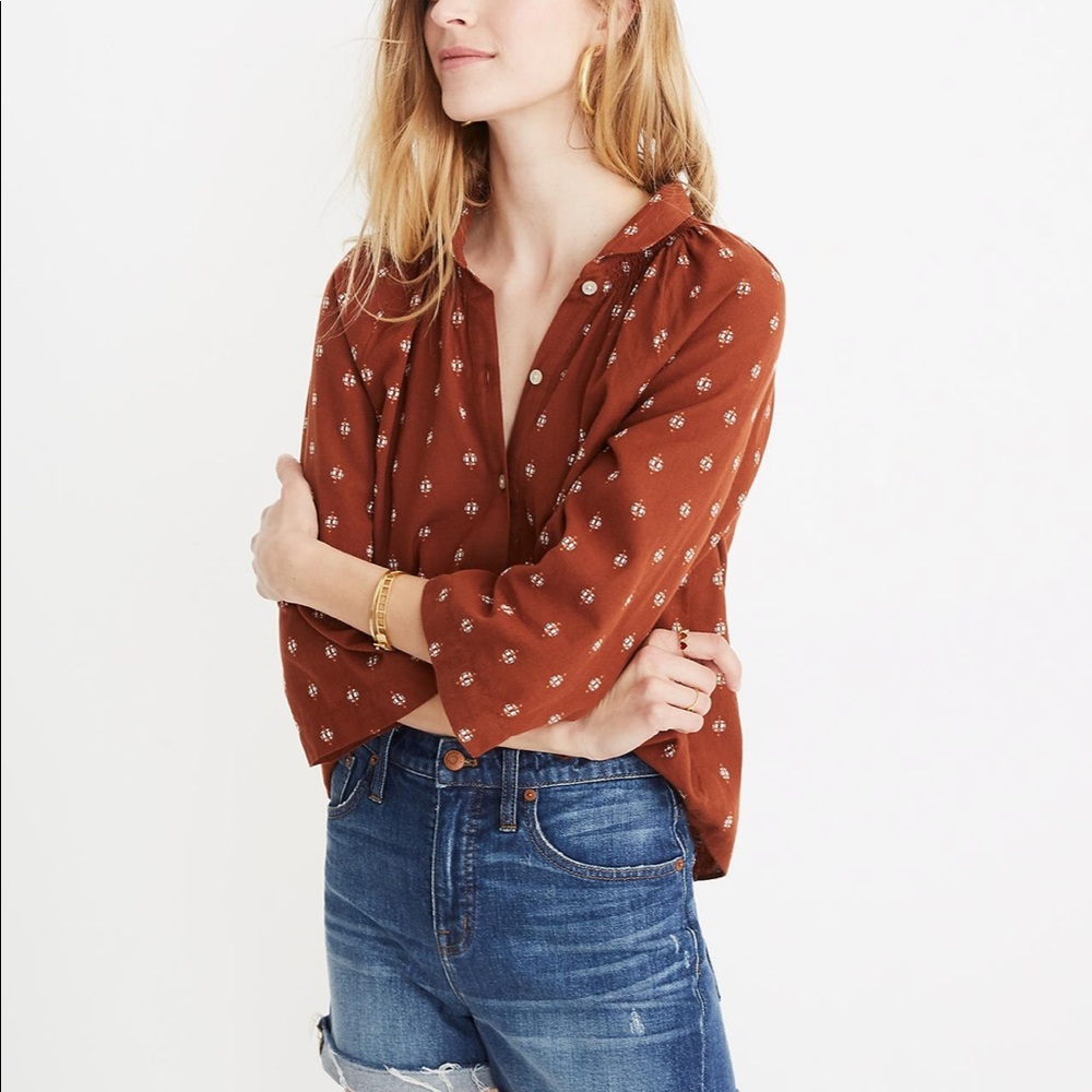 Madewell Burnt Orange Raglan Peasant Shirt